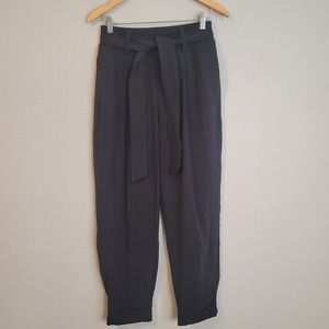 Athleta Cardiff Pants Womens 8 Black Pull On Belted Athleisure Zipped Pockets